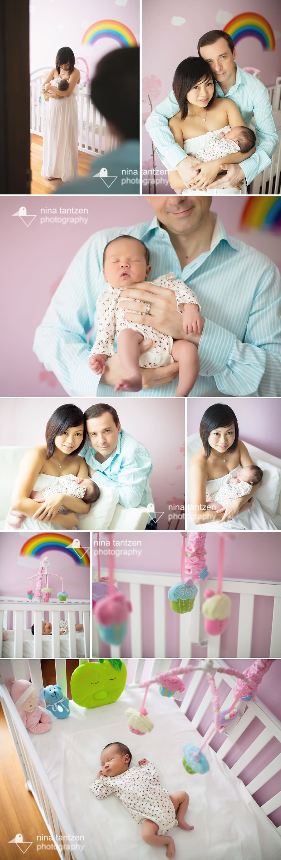 family and newborn in cute nursery