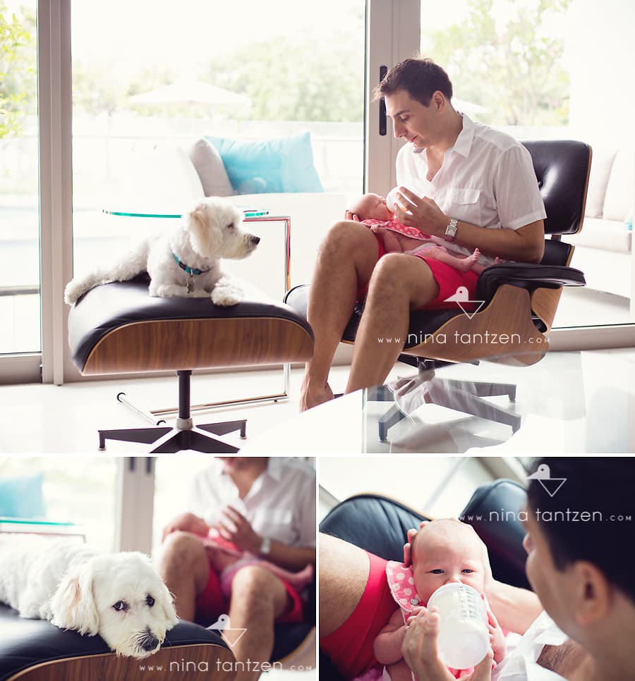 photos of dad with newborn and cute dog in singapore
